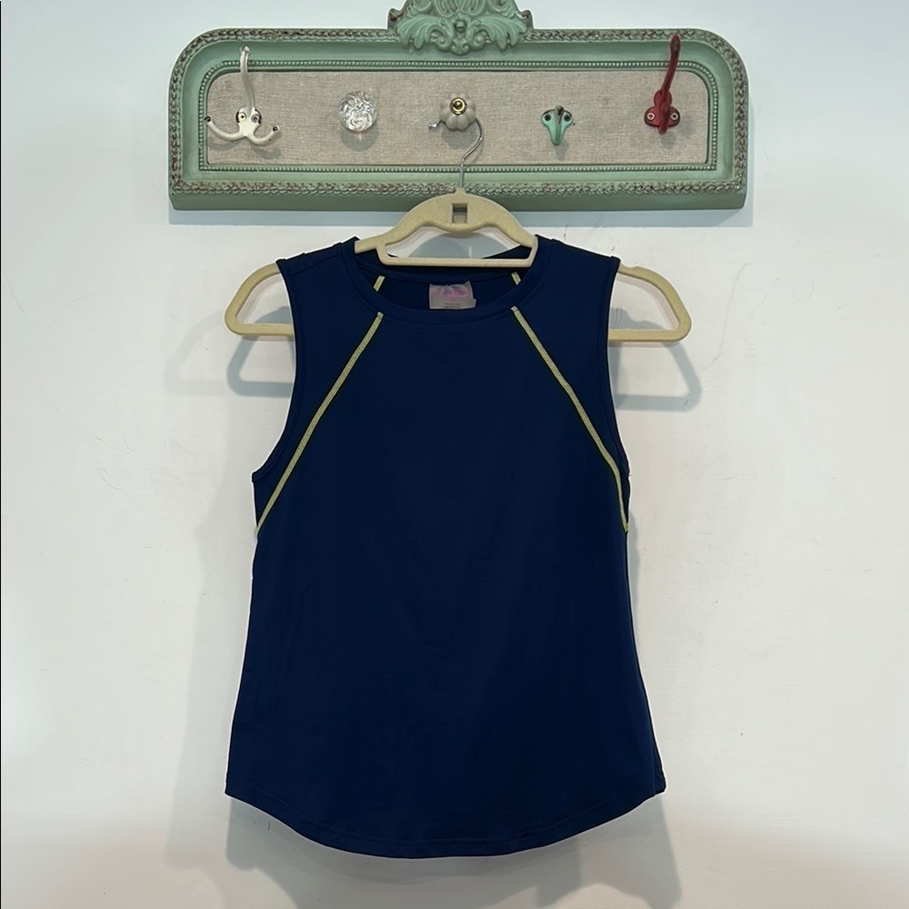 Terez Blue Fitted Tank Top navy and lemon stitch size xs new without tag active